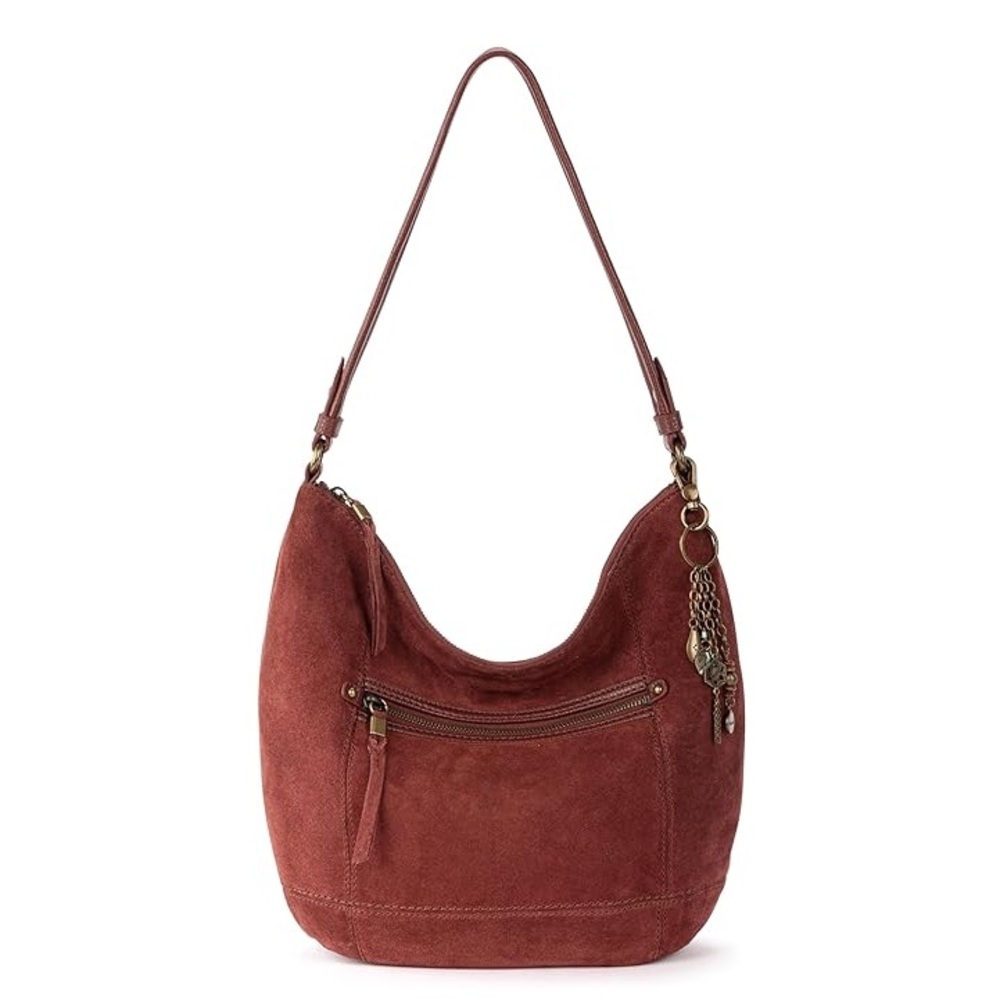 Women's Sequoia Leather Large Hobo Bag-Rust Suede or Brick Rust.